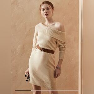 Banana Republic Alpaca Blend Off the Shoulder Sweater Dress in Oatmeal